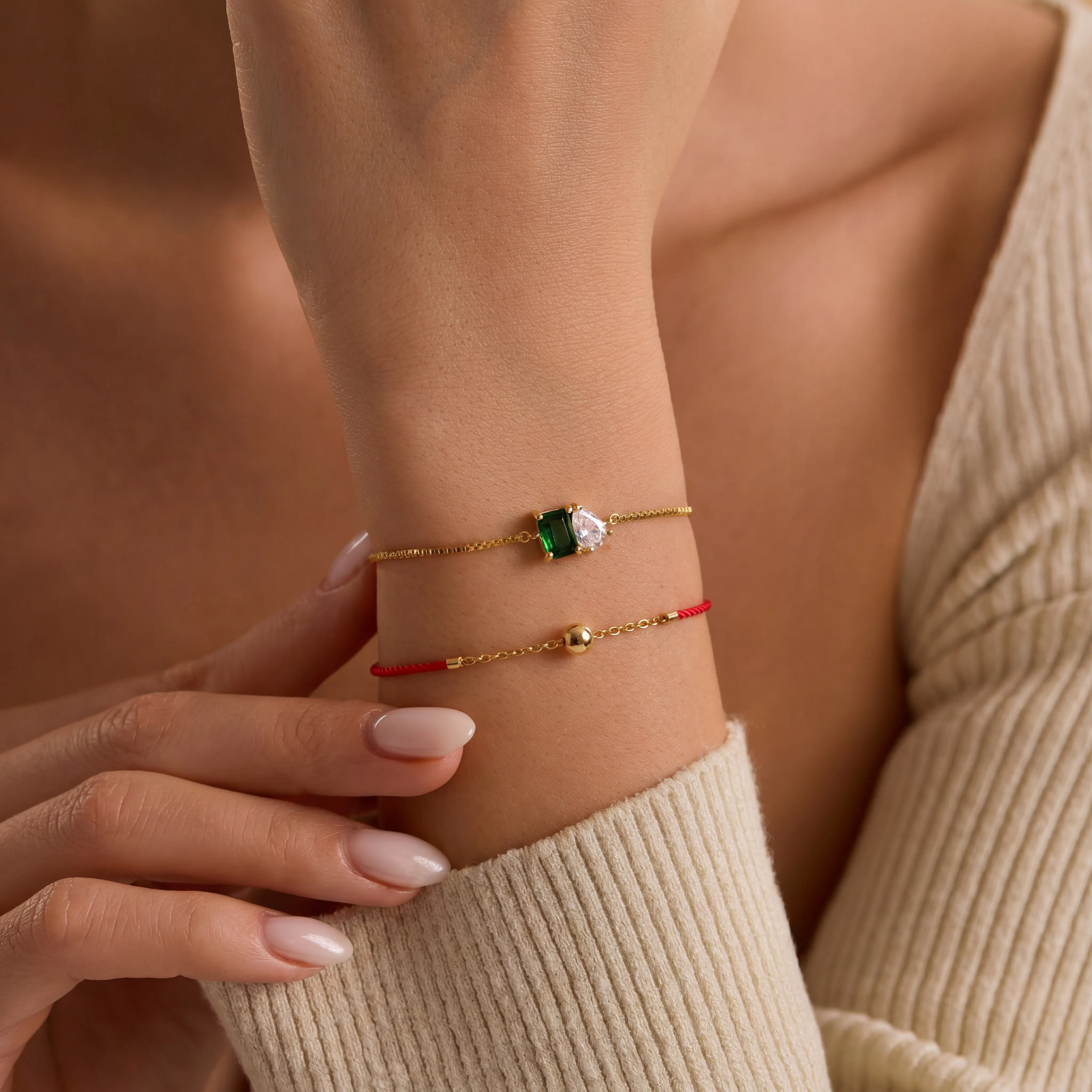 Bild von grun Gemstone Gold Armband als visuelle Referenz fur Armband.
