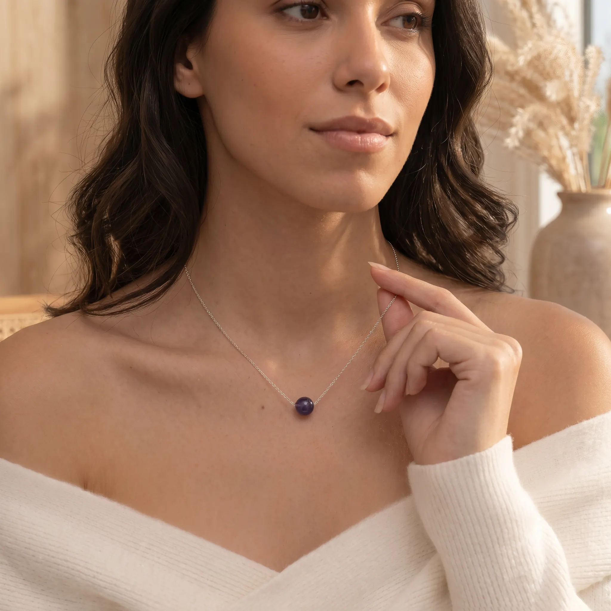Bild von Silber Chain Kette with violett Bead als visuelle Referenz fur Kette.