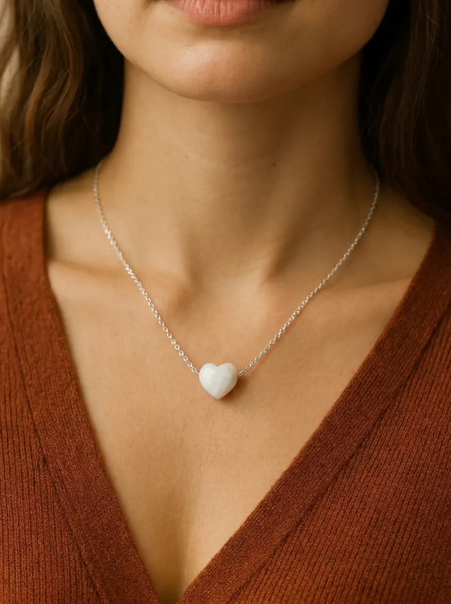 Imagen de plata Chain blanco Heart colgante collar como referencia visual de collar.